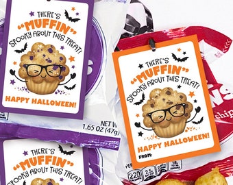 Printable Halloween Treat Tags for Muffins Trick or Treat Tags or Classroom Halloween Party Favors for Snacks Mini Muffins Teacher Students