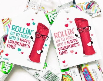 Kids Valentines Tags for Fruit Roll Treats Printable Valentine Tags Happy Valentines Day Card Kid Gifts for School Classroom Fruit Snack Tag
