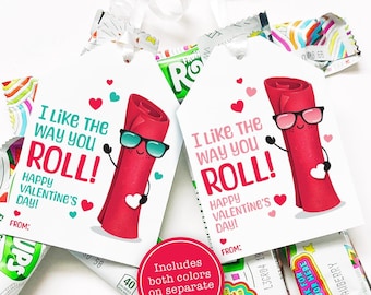 Printable Valentines Tags for Kids Fruit Roll Treats Valentine Tags Happy Valentines Day Card Student Gifts for School Classroom Fruit Snack