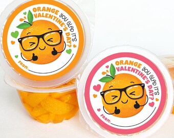 Printable Valentine's Day Orange Labels Valentine Kids Valentine Cards for School Valentines Tags Classroom Circle Mandarin Oranges Cuties
