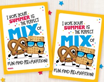 Printable Last Day of School Snack Mix Tags Classroom Treat Tag Pretzel Mix Tag for Student or Teacher Appreciation Summer Break Vacation