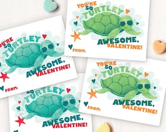 PRINTABLE Turtle Valentine's Cards for Kids Turtle Valentines Classroom Valentines for School Valentines Printable Valentine's Day Card Tags