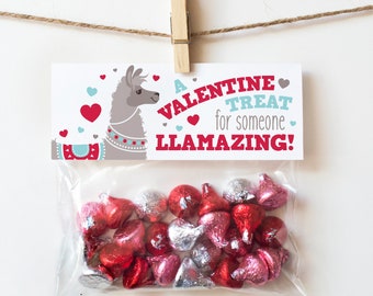 PRINTABLE Kids Valentines Printable Valentine Treat Bag Toppers Llama Valentine Cards Classroom Valentines Day Card for Kids Treat Tags DIY