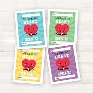 Biglietti di San Valentino stampabili, biglietti di San Valentino stampabili per bambini, biglietti di San Valentino per la scuola e l'insegnante, biglietti di San Valentino per bambini, mi fai sorridere il cuore