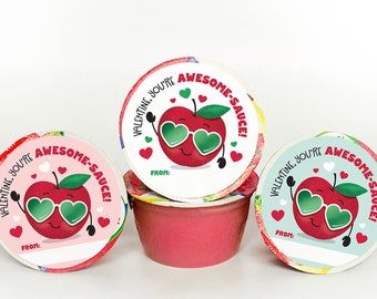 Printable Valentine's Day Applesauce Labels Awesomesauce Valentine Kids Valentine Cards for School Valentines Tags for Classroom Circle Tags