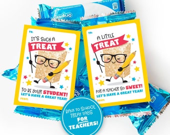 新学期の印刷可能なお菓子タグ 生徒から先生への感謝の贈り物 クリスピーライストリート 初登校日 クリスピーデザート