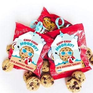 Biscotti con etichetta per l'ultimo giorno di scuola, regalo stampabile di fine anno scolastico per gli studenti da parte dell'insegnante, vacanze estive, urrà di patatine e aula