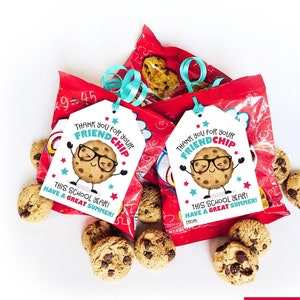 Etiqueta imprimible para galletas del último día de clases. Gracias, Friendchip. Regalo de fin de año escolar de verano para estudiantes de parte del maestro. Refrigerio para el aula.