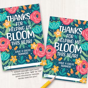 Porte-cartes cadeau de fin d'année pour remerciements des enseignants Imprimable Merci de m'avoir aidé à fleurir cette année Cadeau d'un étudiant Fleur Plante Été