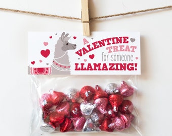 PRINTABLE Valentines for Kids, Printable Valentine Treat Bag Toppers Llama Valentine Cards Classroom Valentines Day Card Kids Treat Tags DIY