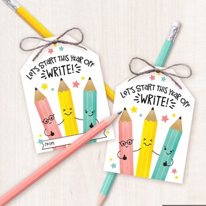 Etiquetas de presente imprimíveis para o retorno às aulas, para a sala de aula, primeiro dia de aula, etiqueta de lápis, presente para professores, alunos, rosa, material escolar estético