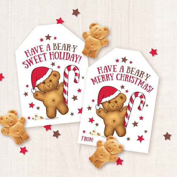 Printable Christmas Tags Teddy Bear Grahams Tags Classroom Holiday Party Snack School Party Favors for Students Treat Teddy Graham Crackers