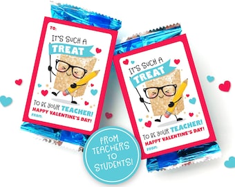 Classroom Valentines FROM TEACHER for Student Printable Valentine Tags for Crispy Rice Treats Krispy Bars Classmates Cards Labels School