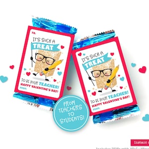 Saint-Valentin de l'enseignant pour l'élève Étiquettes imprimables pour la Saint-Valentin pour riz croustillant gâteries Barres Krispy camarades de classe Cartes Étiquettes École