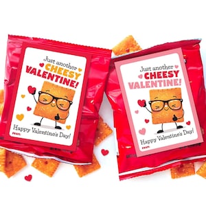 Etiquetas para lanches de dia dos namorados para crianças para impressão Just Another Cheesy Valentine Card Presentes para estudantes do dia dos namorados Escola Sala de aula Biscoitos de queijo Guloseimas