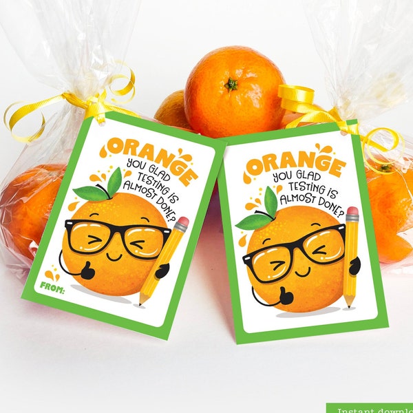 Printable Testing Day Snack Tag Orange Tag Mandarine Oranges Cuties Classroom Good Luck Test Finals School Test Taking PTO Healthy Snack Tag