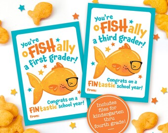 O Fish Ally Kindergarten - 4th Grade Goldfish Tags Printable Last Day of School Classroom Snack Tag End of School Year Gift Students Teacher