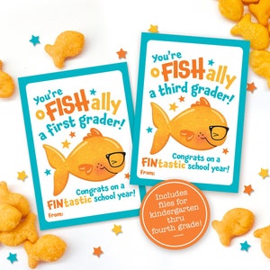 O Fish Ally Kindergarten - 4th Grade Goldfish Tags Printable Last Day of School Classroom Snack Tag End of School Year Gift Students Teacher