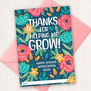 Titulaire de la carte-cadeau de remerciement du professeur Imprimable Enseignant Merci de m'avoir aidé à grandir Cadeau d'un étudiant Carte de fleurs Cadeau plante