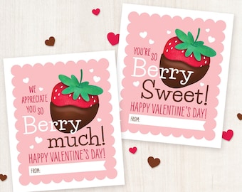 PRINTABLE Chocolate Covered Strawberry Valentine's Cards for