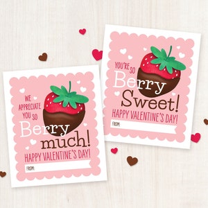 Cartes de la Saint-Valentin aux fraises et chocolat à imprimer pour les enseignants Étiquettes cadeaux pour la Saint-Valentin, collègue chauffeur de bus