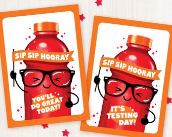Printable Testing Day Drink Tags Sports Drink Tags Sip Hooray Test Snack for Students from Teacher Treat Tag Classmate Class Good Luck Juice