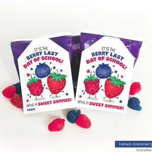 Étiquette imprimable pour le dernier jour d'école en classe, collations aux baies et aux fruits, cadeau de fin d'année scolaire pour les élèves de l'enseignant, pochette de jus de baies
