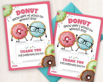 PRINTABLE Donut Gift Card Holder Teacher Appreciation Week Teacher Gift Thank You Card Bus Driver Employee Coffee Gift Doughnut Shop Bakery