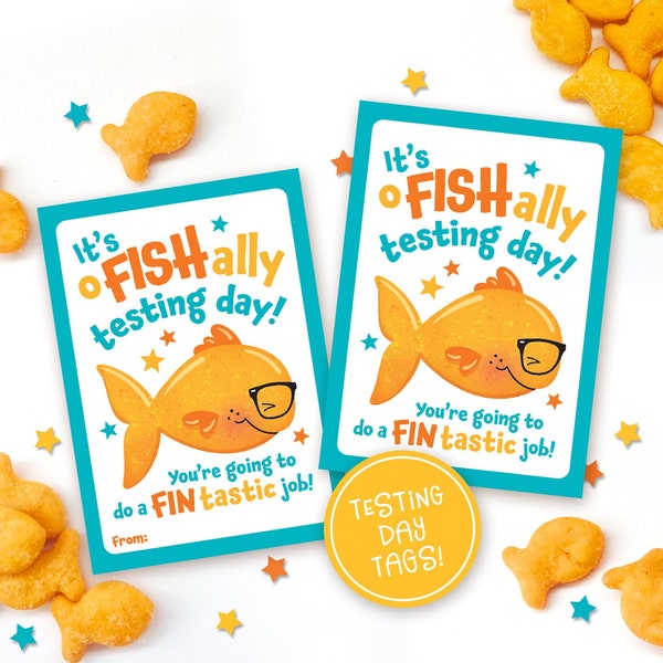 Printable Testing Day Snack Tag Classroom Treat Tag Fish Crackers Snack Good Luck Gift Test Day Goldfish Finals School Test Taking PTO PTA