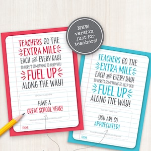 Back to School Lehrer Geschenkkartenhalter PRINTABLE Gas Geschenkkartenhalter Dankeskarte Gehen Sie die Extra Meile an Lehrer Wertschätzung Woche