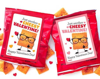 Kids Valentine Snack Tags Printable Just Another Cheesy Valentine Card Valentines Day Student Gifts School Classroom Cheese Cracker Treats