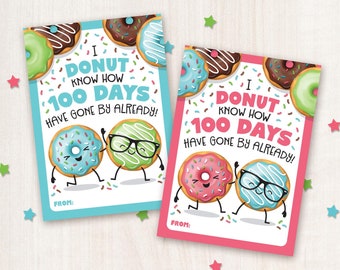 100th Day of School Donut Tags for Student From Teacher or Classmates Printable Tag Classroom Treat Tag Happy 100 Days Snack Gift Doughnut