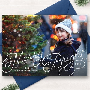 Photo Christmas Card Printable Christmas Card Printable Christmas Card with PhotoMerry and  Bright Photo Holiday Card Thank You Card Xmas