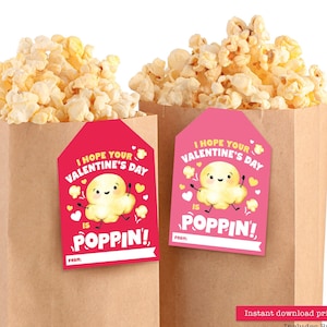 Kids Valentines Cards Popcorn Valentine Snack Tags Printable Valentines Day Kid Gifts for School Classroom Treat Tag Microwave Popcorn Label