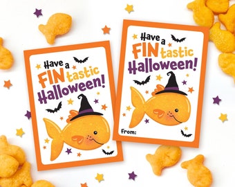 Printable Halloween Tags Trick or Treat Bag Goldfish Tags Halloween Classroom Snack School Party Favor for Students Treat Decor Fish Cracker