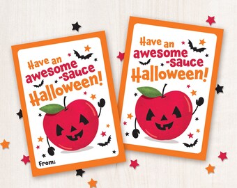 Applesauce Halloween Tag Printable Trick or Treat Tags for Squeeze Pouch Classroom Snack School Party Favor for Students from Teacher Apple