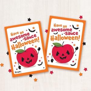 Applesauce Halloween Tag Printable Trick or Treat Tags for Squeeze Pouch Classroom Snack School Party Favor for Students from Teacher Apple