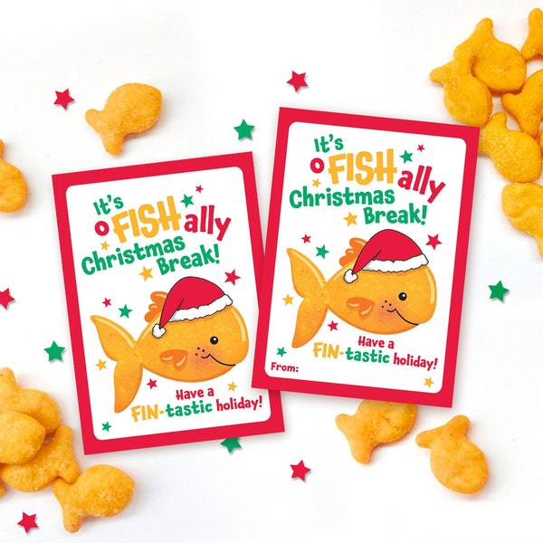 Printable Christmas Snack Tag Goldfish Crackers Classroom Non-Candy Treat School Gift for Students from Teacher or Classmates Holiday Fish