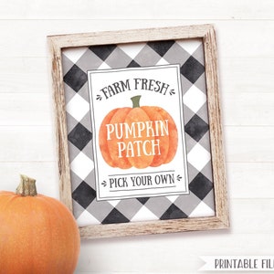 PRINTABLE Pumpkin Patch Sign, Farmhouse Fall Decor Buffalo check buffalo plaid farmhouse sign, Printable Wall Art, Fall Sign Pumpkin Spice image 1