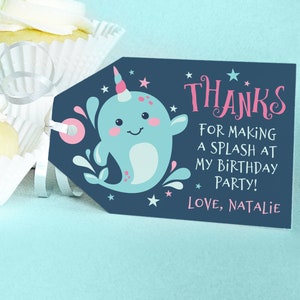 PRINTABLE Narwhal Party FAVOR TAGS, Narwhal Party Printables Narwhal Party Decorations, Narwhal Birthday Favor Tags, Birthday Thank You Tags