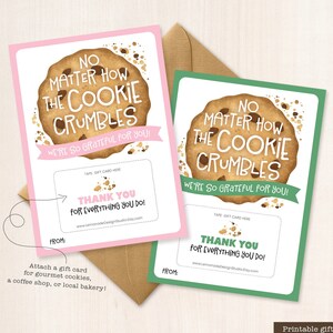 Porta tarjetas de regalo de galletas IMPRIMIBLE Galleta desmenuzada Regalo para maestros Tarjeta de agradecimiento para la Semana de agradecimiento a los maestros Conductor de autobús Enfermera Empleado Entrenador Regalo