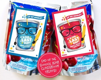 Last Day of School Printable Tag Juice Pouch Label Classroom Treat Tag End of School Year Teacher Gift Tag Summer Break Classmate Juice Box