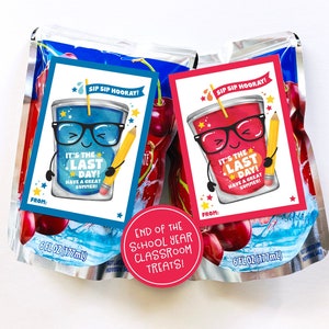 Etiqueta imprimible para el último día de clases, etiqueta para bolsa de jugo, etiqueta para golosinas para el aula, etiqueta de regalo para el maestro, etiqueta de regalo para el maestro, caja de jugo para compañeros de clase de vacaciones de verano