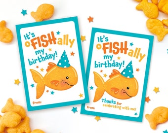 Printable Birthday Treat Tag Classroom Snack Tag Fish Crackers Tag Goldfish School Party Students Kid Birthday Party Favor Birthday Card Tag