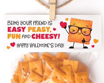 PRINTABLE Valentine Treat Bag Topper for Kids Cheese Crackers Snack Tag Valentines Greeting Card Classroom Teacher Easy Peasy Cheesy Cheezy