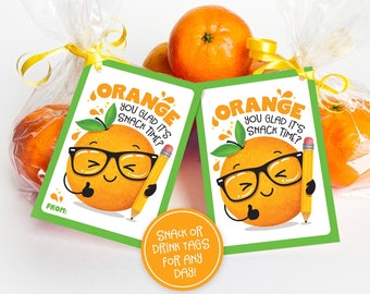 Printable Snack Time Tag Mandarine Oranges Cuties Orange Juice Box Label Classroom Healthy Snack Tag Students Camp Preschool Orange Drink