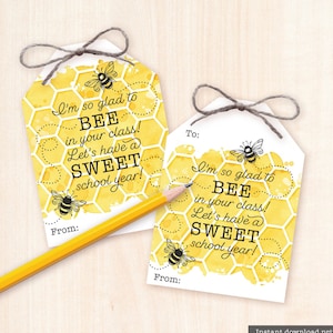 Back to School Teacher Gift Tags Printable Bee Themed Teacher Welcome Gift First Day of School Gift from Student Honey Bee Tea Soap Sweet
