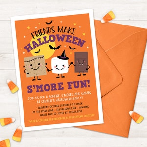 Halloween Invitation for Kids Printable halloween party invitations Halloween Birthday Invitation Costume Party Smores Bonfire Invite S'more