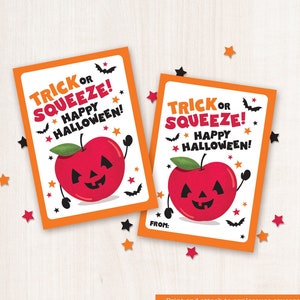 Applesauce Squeeze Pouch Halloween Treat Tag Printable for Trick or Treat or Classroom Party Favor for Students from Teacher and Classmates