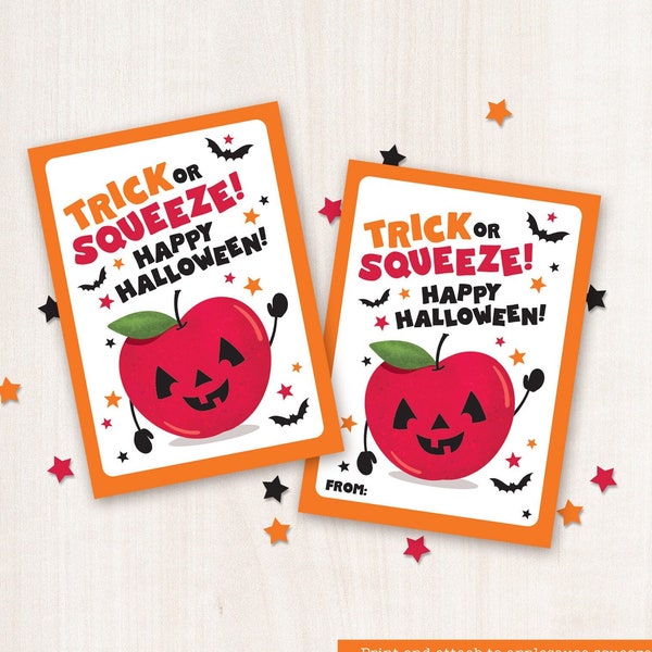 Applesauce Squeeze Pouch Halloween Treat Tag Printable for Trick or Treat or Classroom Party Favor for Students from Teacher and Classmates